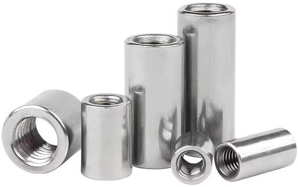 - Ronde verbindingsmoeren - Schroefdraadmoer - Roestvrij staal - M8 x 12 x 20 mm - Bevestigingselementen - 5 stuks - Geschikt voor diverse ...