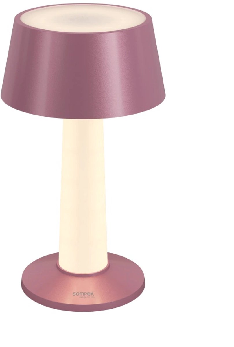 Sompex LULU, draadloze tafellamp , Roze mettalic - 19cm hoog dimbaar - oplaadbaar - Stijlvol voor binnen en buiten - en past zich perfect aan uw interieurstijl aan.