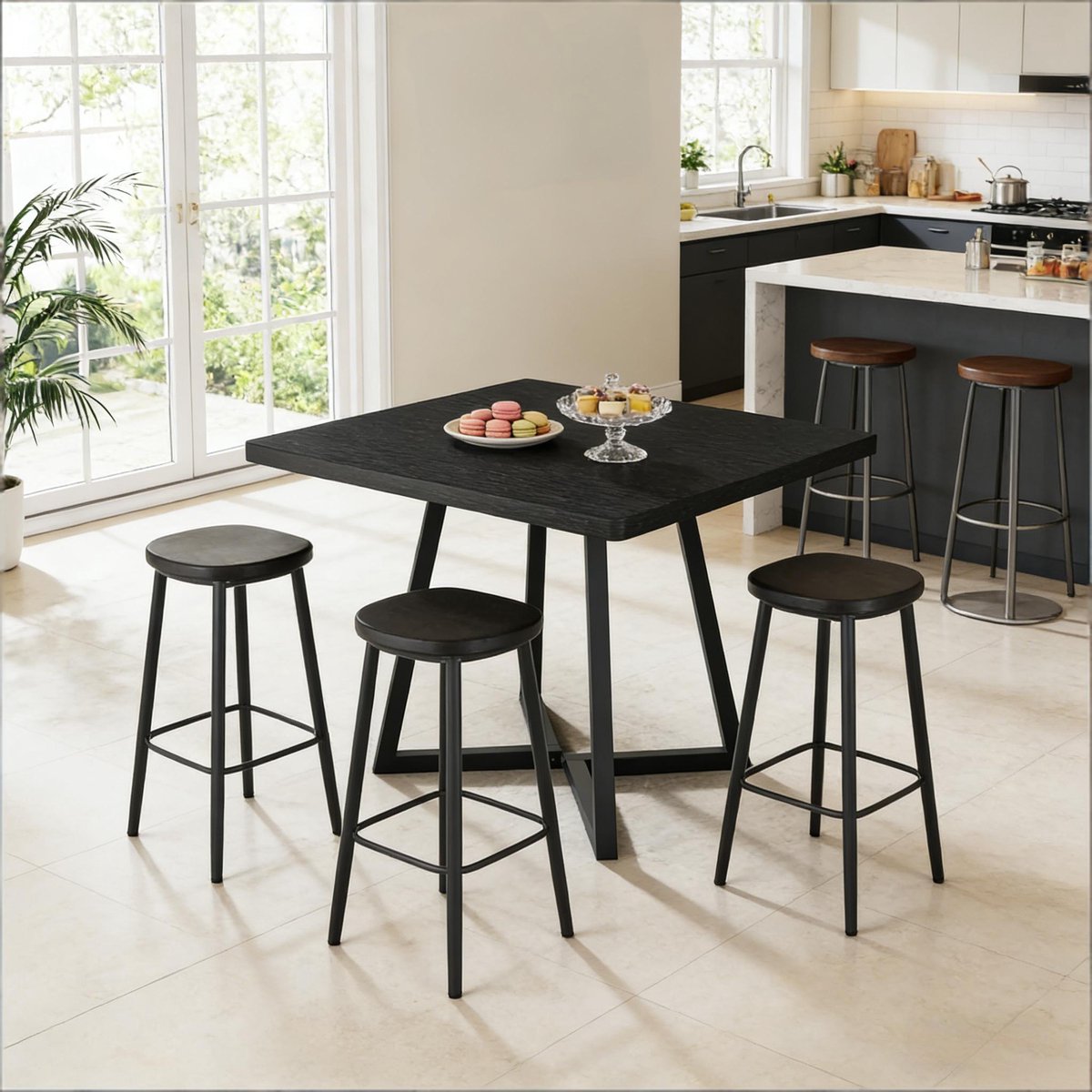 Wishdor Vierkante eettafel - Industrieel design - MDF tafelblad en metalen frame - Zwart - 80 cm - Voor 2-4 personen - Voor keuken, eetkamer en thuiswerkplek