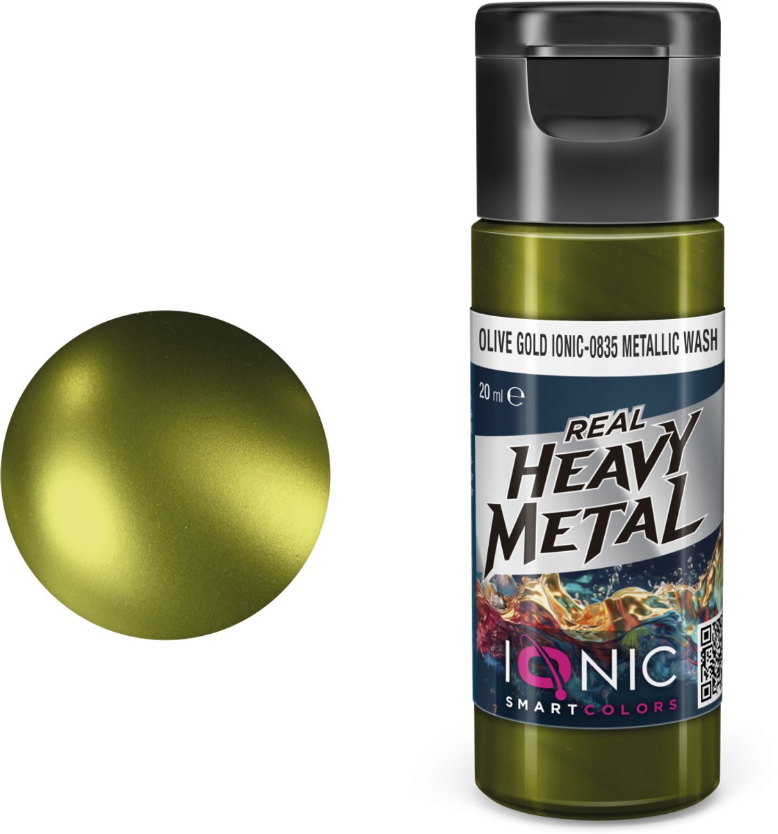 AMMO by Mig Jimenez Hobbyverf Acrylverf - MIG IO0835 Ionic Smart Colors - Real Heavy Metal - Olijfgoud - Metallic Wash - Metallic Acryl - 20ml Verf potje - 20 ml