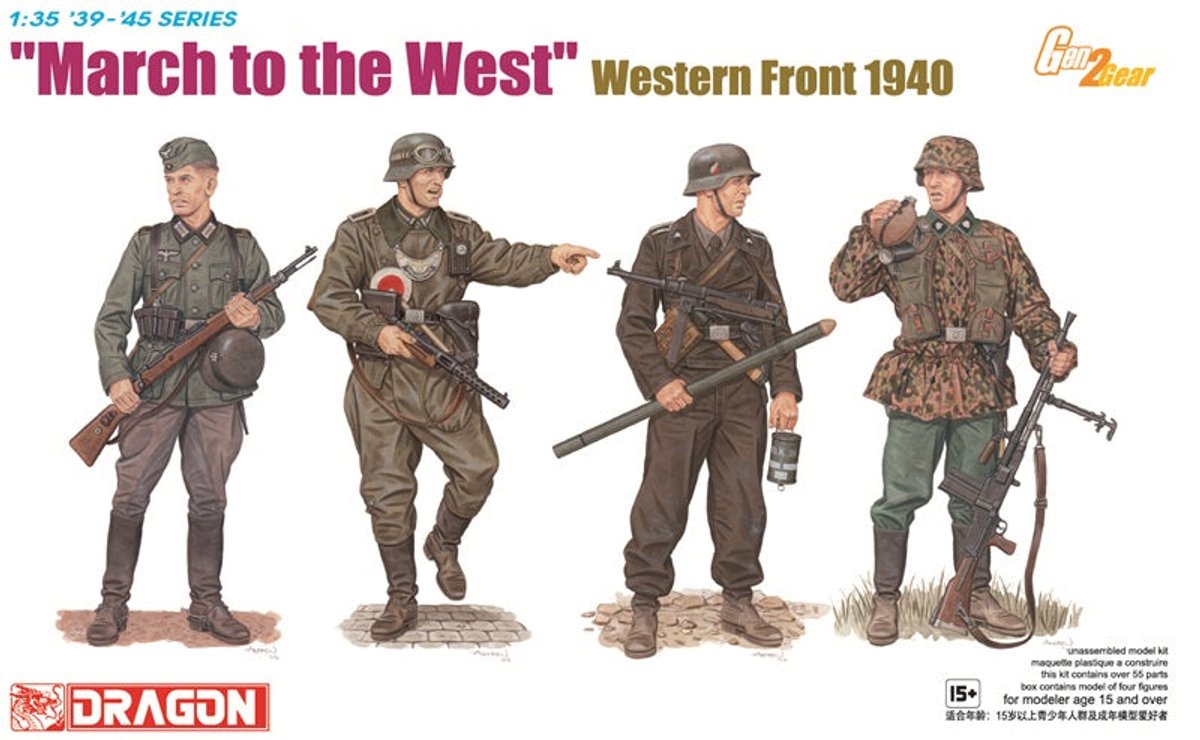 Dragon Modelbouwpakket Militaire voertuigen - 6703 March to the West - Westerse Front 1940 - 4 Figuren Plastic - 1:35 - Modelbouw