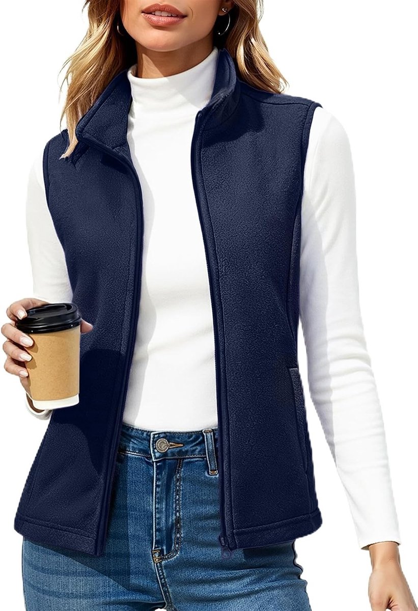 Loopvest Donkerblauw XL Fleece Bodywarmer met Ritszakken Voor Dames