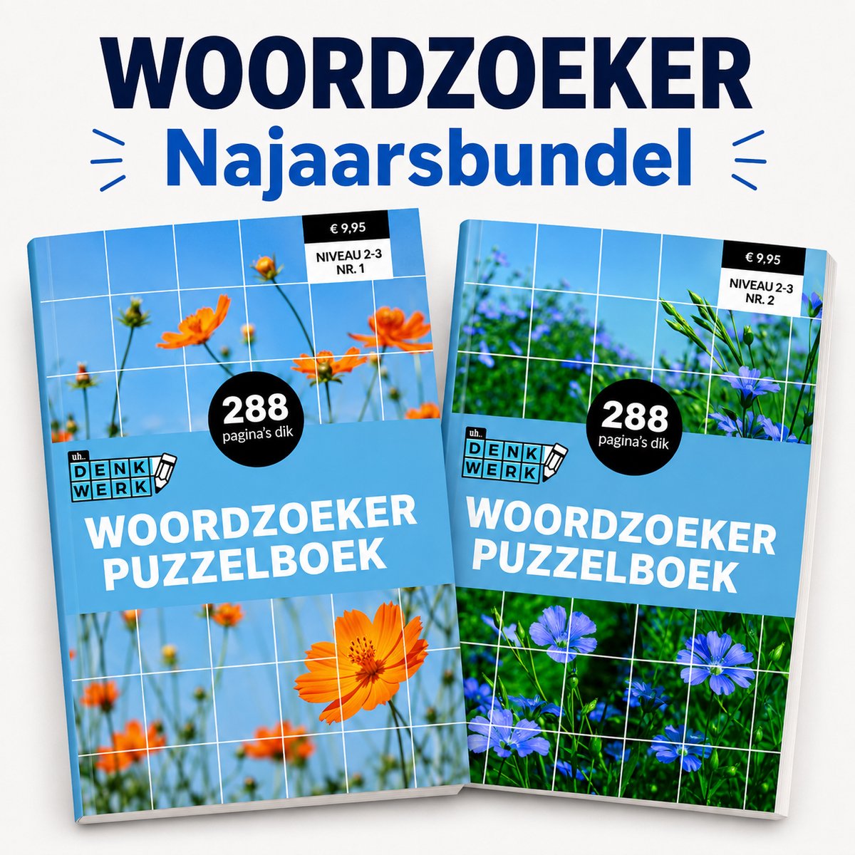 Woordzoeker najaarspakket 2026 – 2 Puzzelboeken Niveau 2/3 | Deel 1 + Deel 2 | Denkwerk