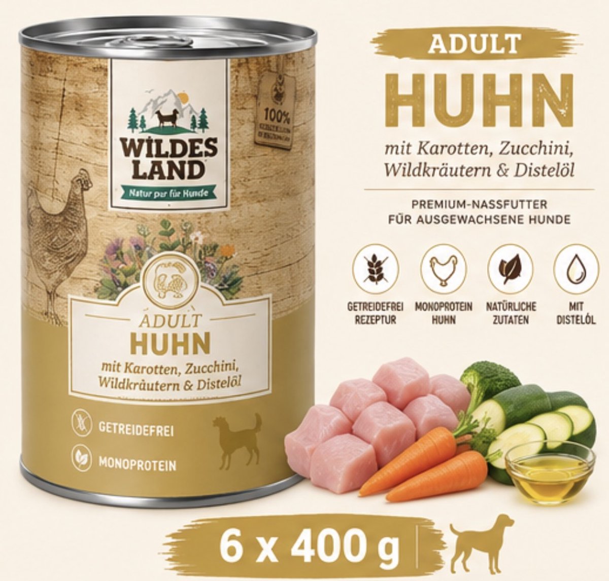 Wildes Land Wildes Land Dog Can Classic Puppy Kip met Wortel & Appel - 6 x 400 g