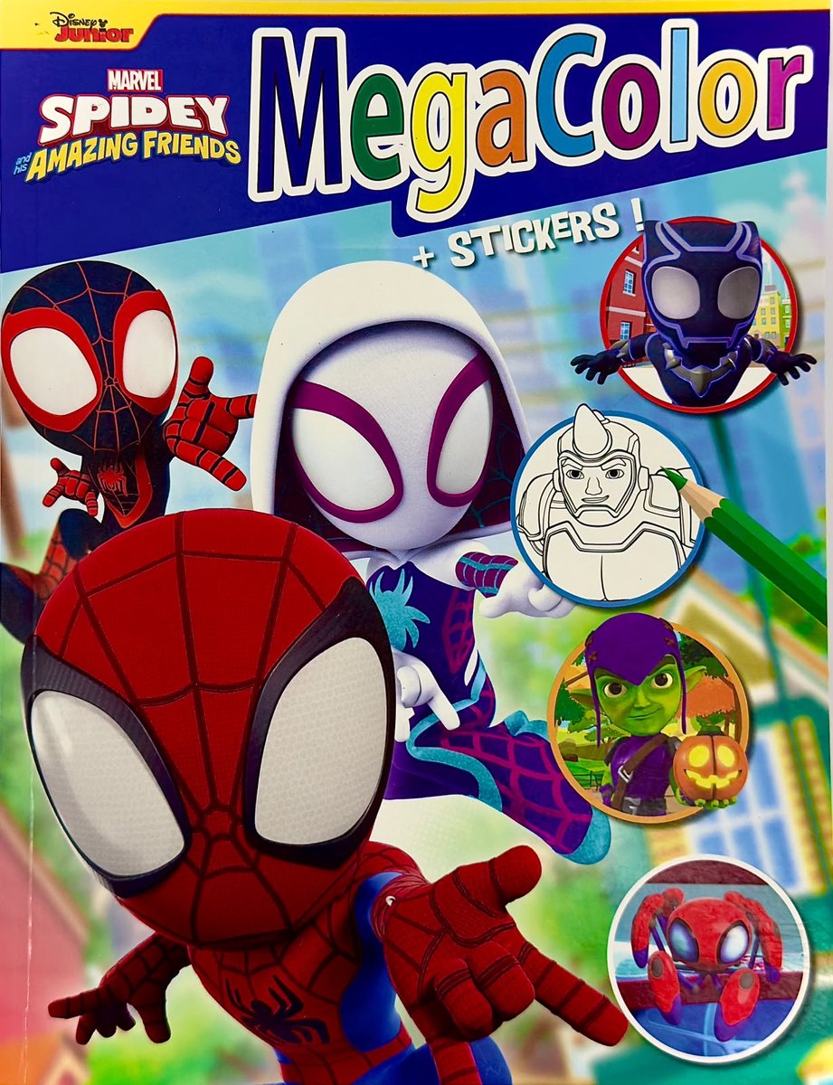 MegaColor Disney kleur- en stickerboek - Marvel Spidey and his Amazing friends - Extra dik! - Kleurboek met 25 stickers - +/- 130 Kleurplaten - Knutselen voor kinderen - Uitermate geschikt voor kleurpotloden - Kleuren - Cadeau - Kado - Verjaardag