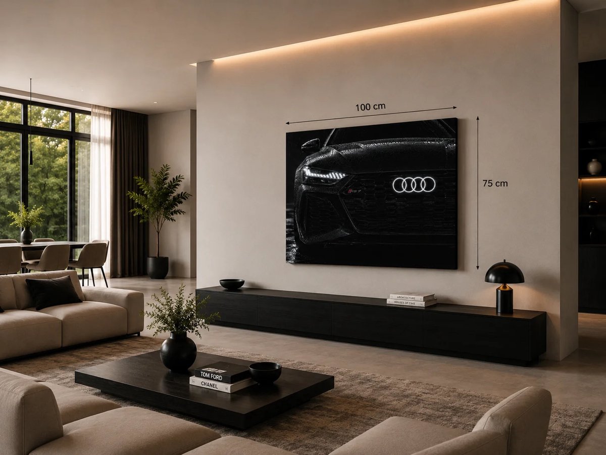Canvas Schildrij Auto - Audi Rs7 - Zwarte Wanddecoratie - 100 x 75 cm