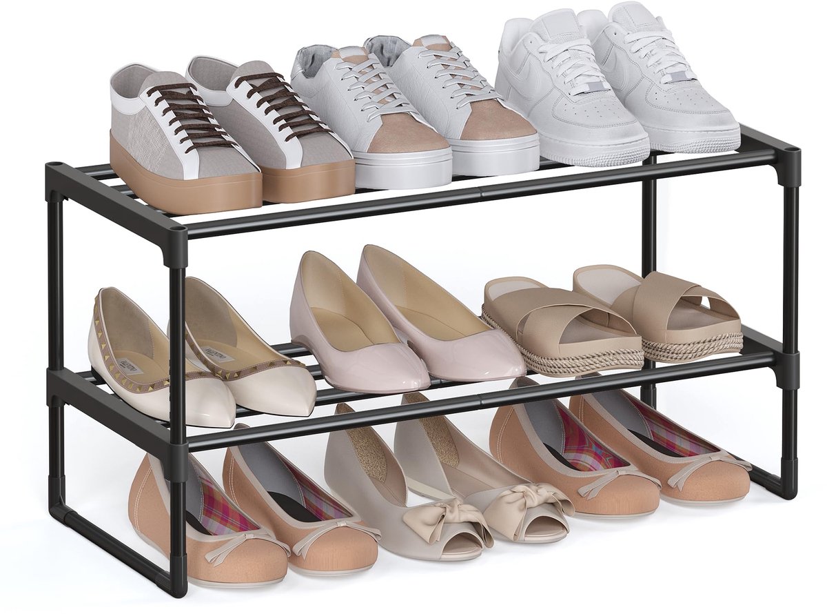 Famanu – Schoenenrek met 2 niveaus, stapelbaar, voor 6-9 paar schoenen
