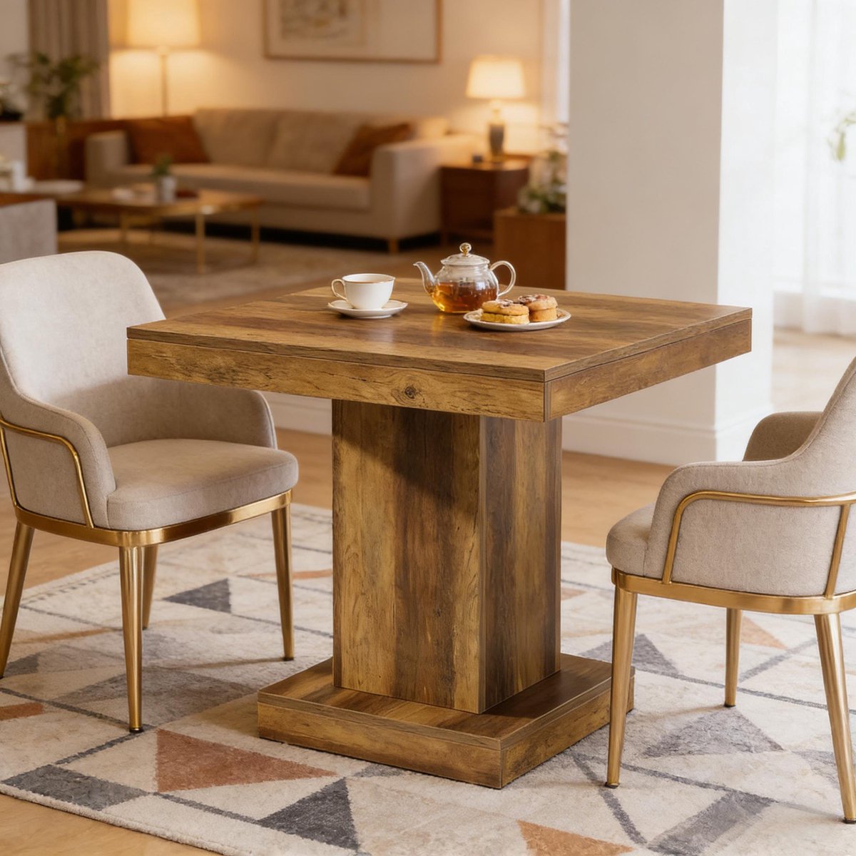 Wishdor Vierkante salontafel - Modern landelijk ontwerp - MDF - Bruin - 80 x 80 x 75 cm - Compact voor 1 tot 4 personen - Stabiel en onderhoudsvriendelijk