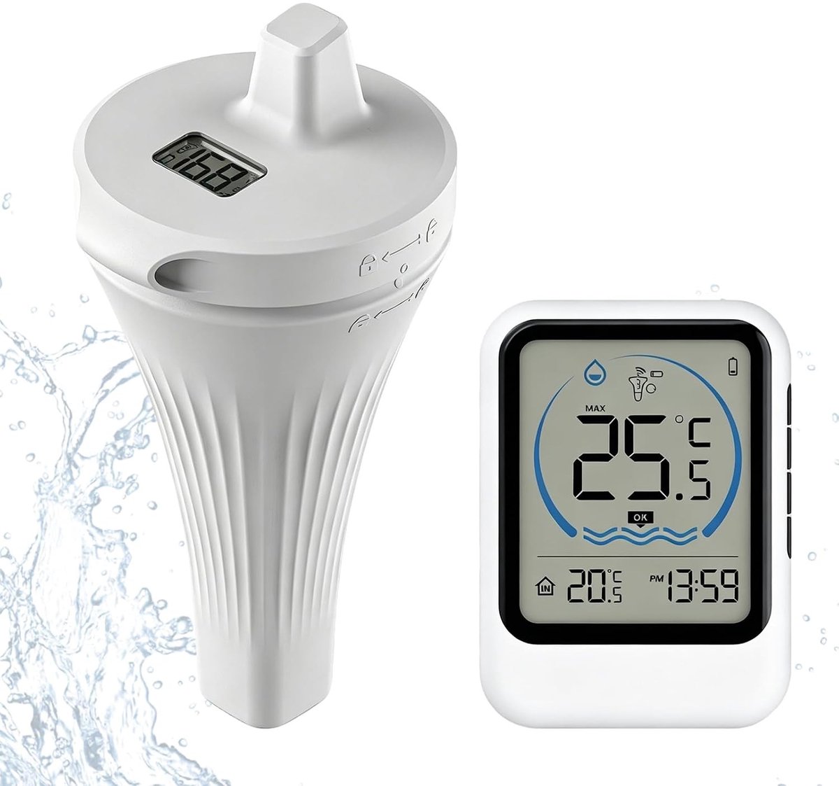 Wifi-thermometer - Wit - Draadloze zwembadthermometer met binnen- en buitentemperatuur - Waterdicht IP68 - Voor zwembad en vijver