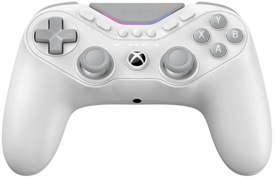 Witte gamepad van GameSir met grijze knoppen, inclusief 'A', 'B', 'X', 'Y' en een Xbox-logo.