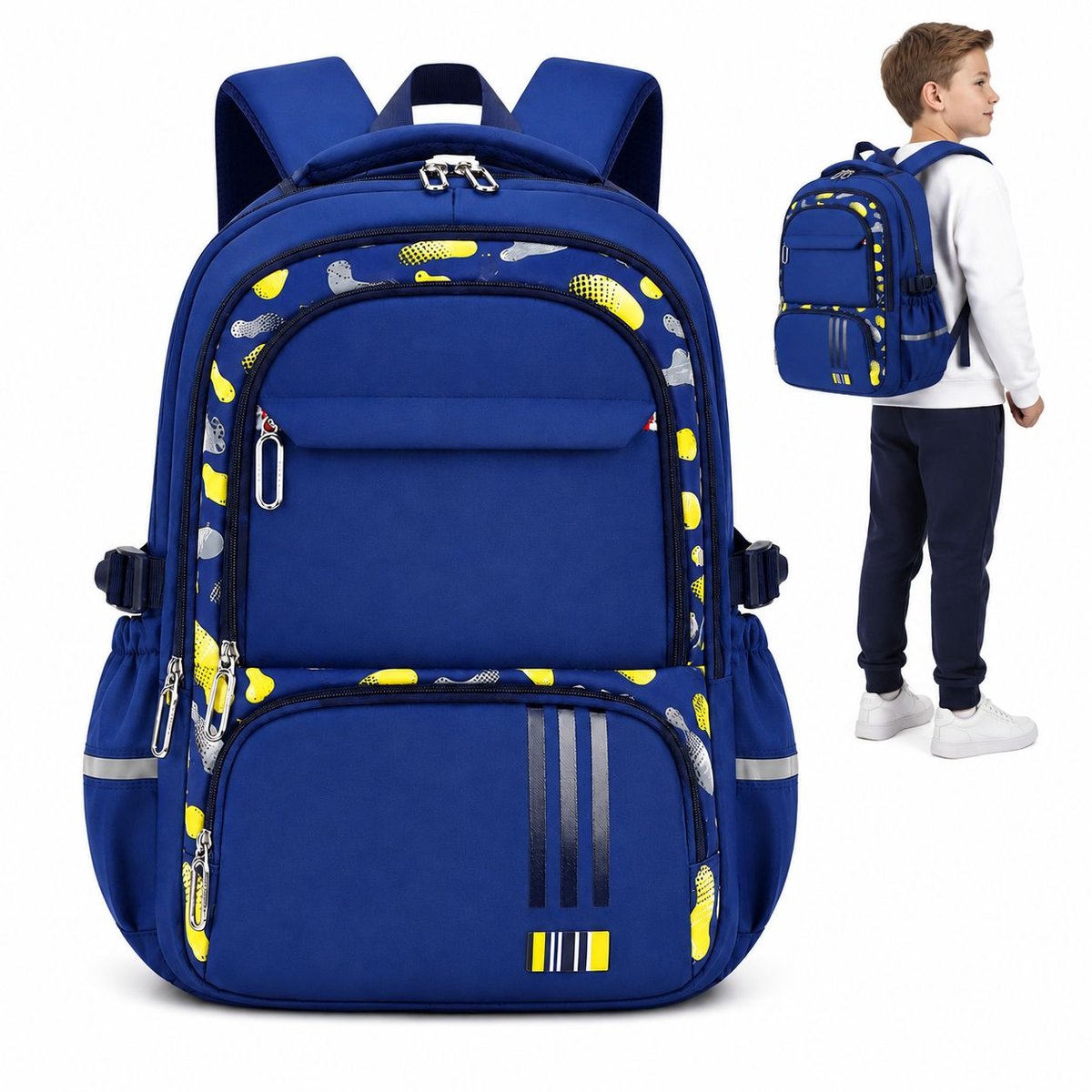 Bobypet - Schoolrugzak jongens - 46 x 31 x 16 cm lichtgewicht waterdichte rugtas - voor school en reizen - blauw