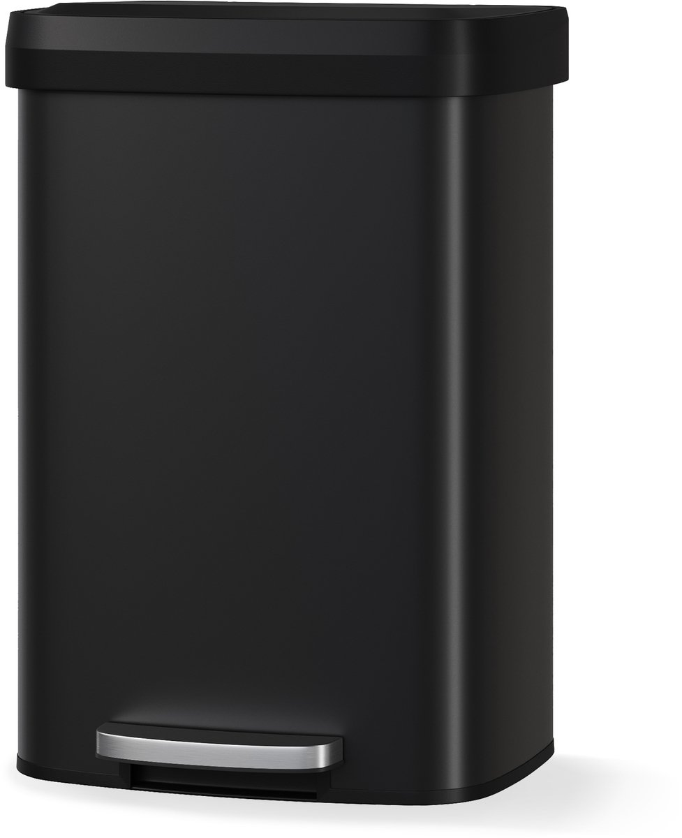 Pedaalemmer - 40.4x38x58.6cm - Prullenbak RVS 50L - Keuken Prullenbak - Plastic Soft Close Deksel - Vingerafdrukbestendig - Zonder Binnenemmer - Voor Keuken Badkamer - Zwart