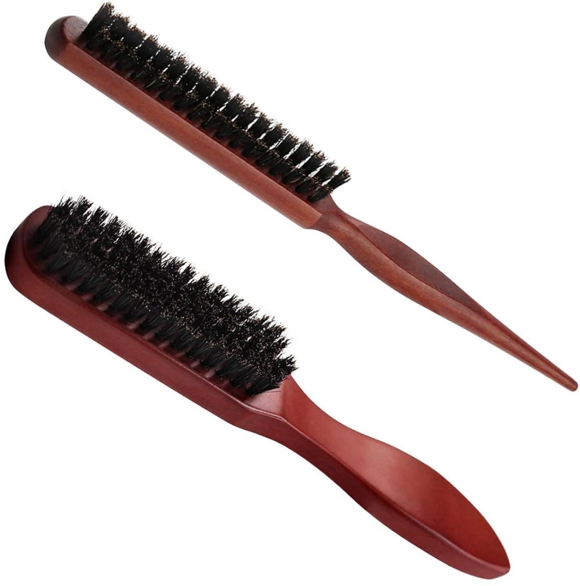 SSTRWGOOD 2 Stuks Haarborstels - Wildzijden Borstel en Staartkam - Ergonomische Houten Handgreep - Geschikt voor Haar en Baard Styling - Natuurlijke Zachte Borstels - Houten Set