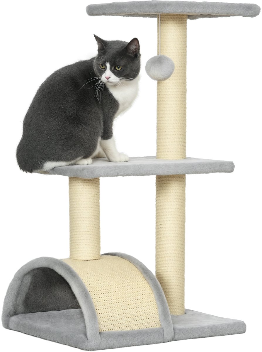 PawHut krabpaal voor katten - Spaanplaat - 40 x 35 x 72 cm - Lichtgrijs