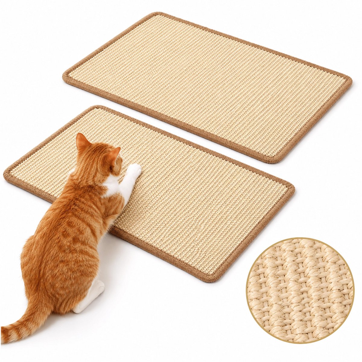 Kaiyaya - 2 stuks Kattenkrabmat - Sisal met klittenband - Natuurlijke kleur en antislip - 25x50 cm - Meubelbescherming voor katten