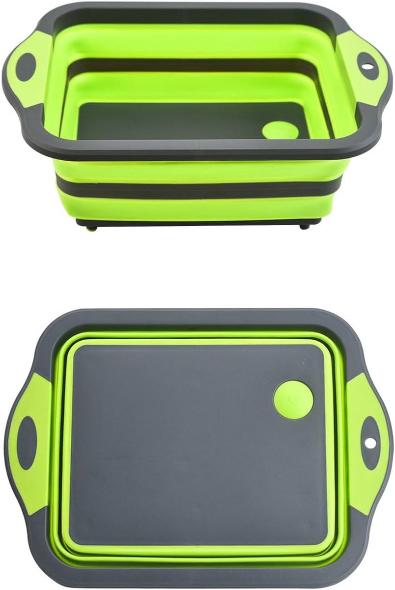 1 stuk - Groentewasmand - Multifunctionele opvouwbare wasbak - Plastic snijplank voor in de keuken - Draagbare telescopische afvoermand - 30*40*13 cm - Groen