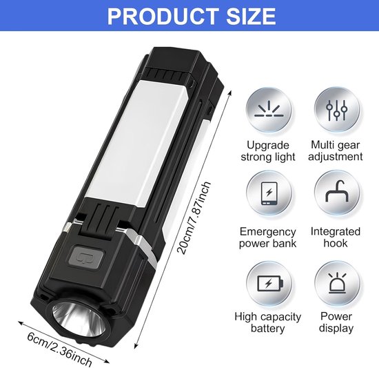 Kampeerlamp - Campinglamp - Tentlamp - Noodlamp - 3000 mAh - Noodlamp bij Stroomuitval - Inklapbare hangende - Powerbank - Noodlamp voor Thuis - Multifunctioneel - Lamp - Kampeerlamp - IPX45 - 90° draaibare zijlamp, sterke magneet aan de onderkant — afbeelding 2