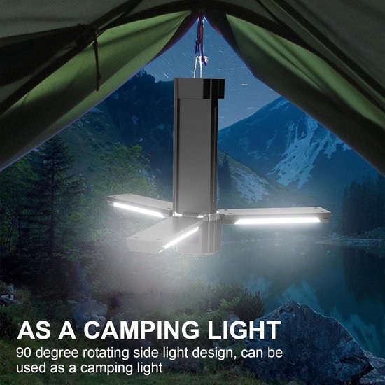 Kampeerlamp - Campinglamp - Tentlamp - Noodlamp - 3000 mAh - Noodlamp bij Stroomuitval - Inklapbare hangende - Powerbank - Noodlamp voor Thuis - Multifunctioneel - Lamp - Kampeerlamp - IPX45 - 90° draaibare zijlamp, sterke magneet aan de onderkant — afbeelding 3