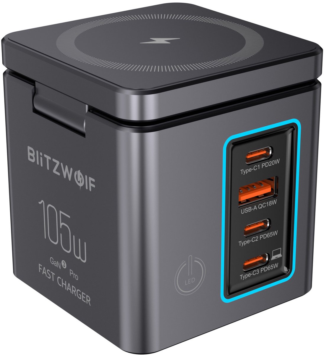 BlitzWolf BW-i113 Max 105W GaN Bureau Oplader 6-in-1 Laadstation met USB-C, USB-A, Draadloze Oplader en Snelladen voor iPhone, Samsung, iPad, MacBook — cadeau in Gadgets - foto 2