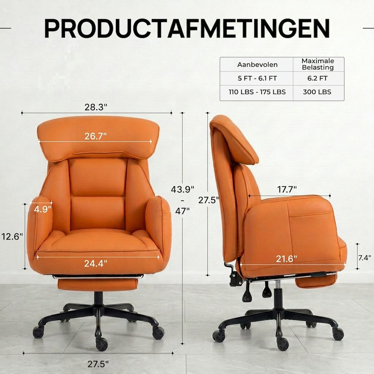 Apex CE Specialists Ergonomische Gamingstoel met Voetensteun - Oranje - afbeelding 3
