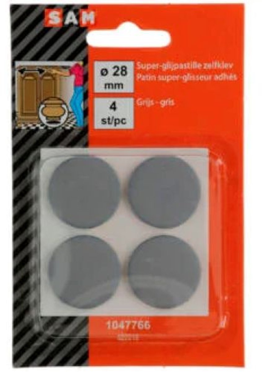 Mack glijpastille / meubelglijder – plat – Ø 28 mm – grijs – 4 stuks.