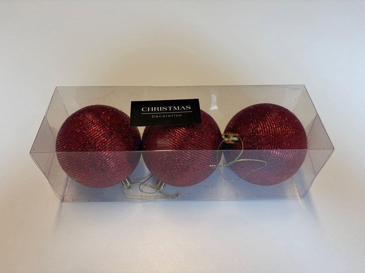 Kerstbal polystyreen rood - 3 stuks (ø8 cm)