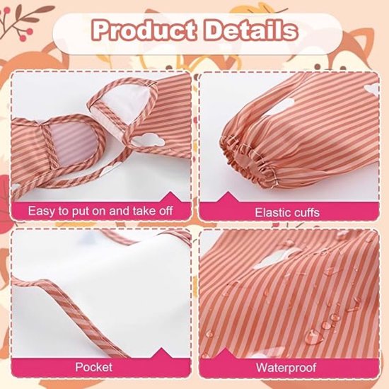 3-delige slabbetjesset - Eetslab - Kinderen eethesje - Kinderschorten - Lange mouwen slabbetje - Speelschort - Klittenbandsluiting - Geschikt voor 1–3 jaar - Voor eten, spelen, schilderen (33 x 42 cm - diverse stijlen) — afbeelding 3