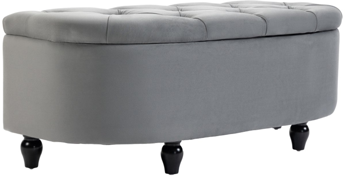 120 x 46 x 42 cm Opbergbank, Hocker met Opbergruimte, Gestoffeerde Zitbank, Opbergpoef, Zachte Zitting, Fluweellook, Softclose-Deksel, Donkergrijs, Voor Woonkamer, Slaapkamer en Hal, Tot 120 kg