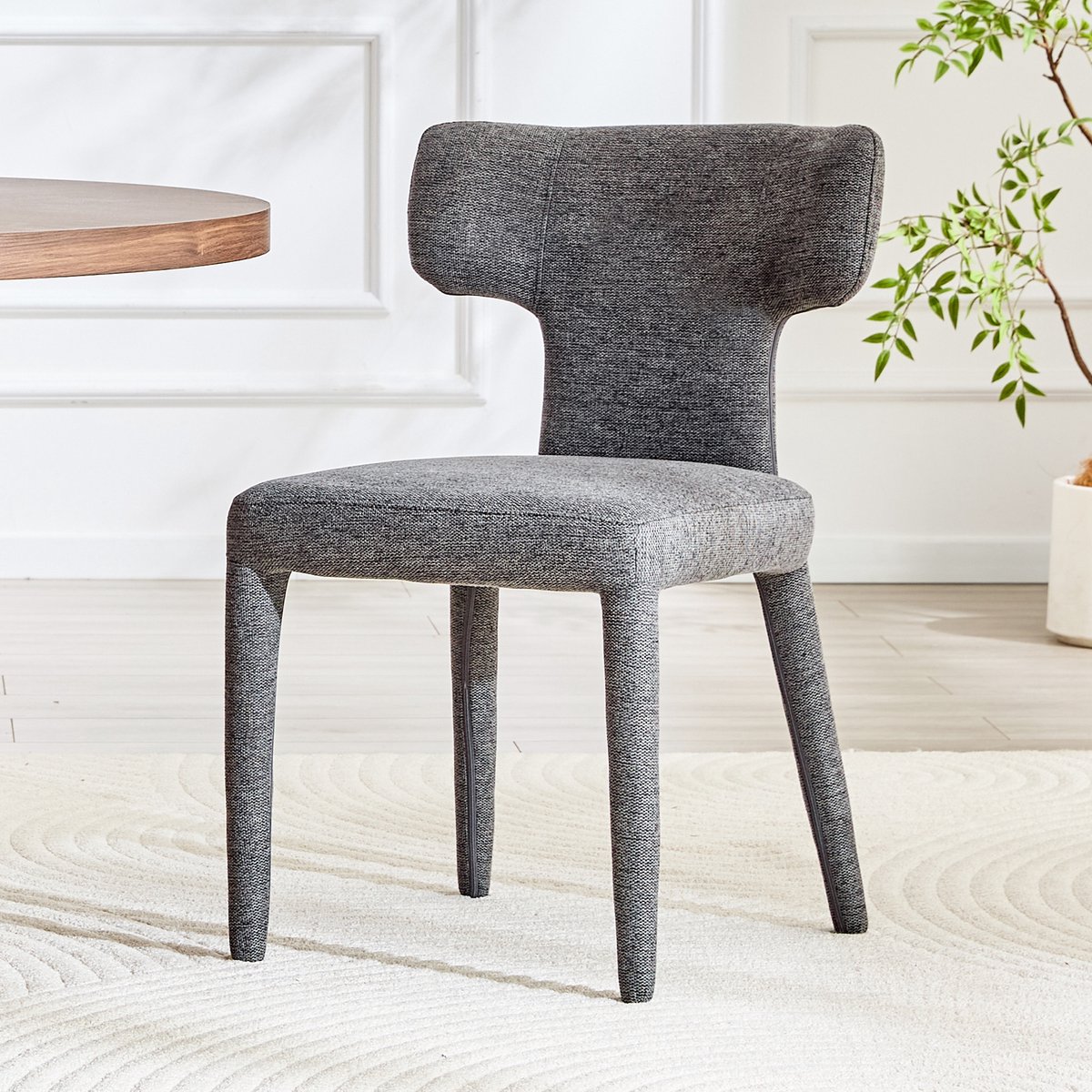 Eetkamerstoel Set Van 2 - T-Vormige Rugleuning - Comfortabele Stoffen Zitting - Voor Woonkamer, Keuken En Eetkamer - Metaal - Grijs