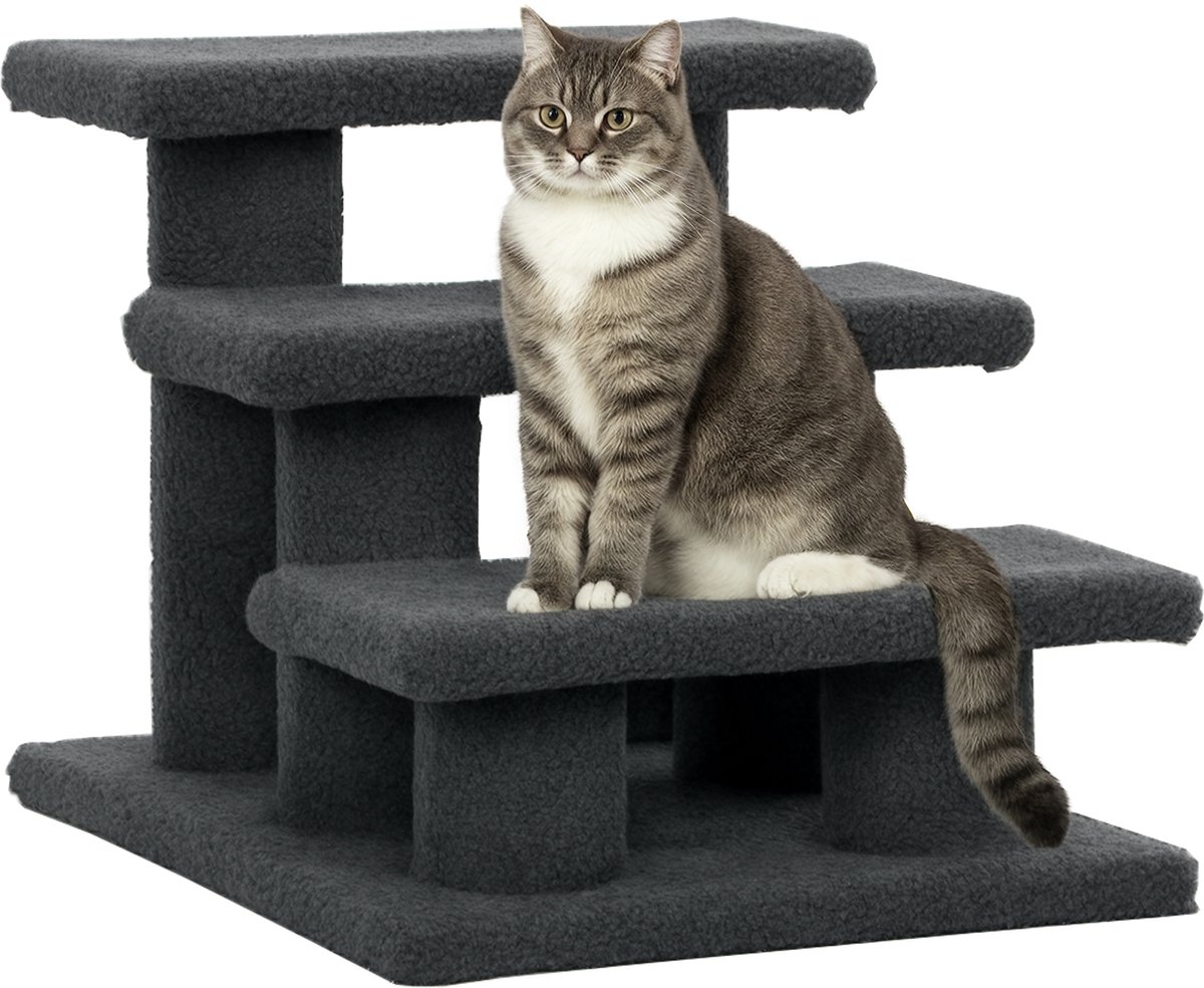 krabpaal - Huisdierentrap - 3 treden - 45 x 35 x 34 cm - Grijs