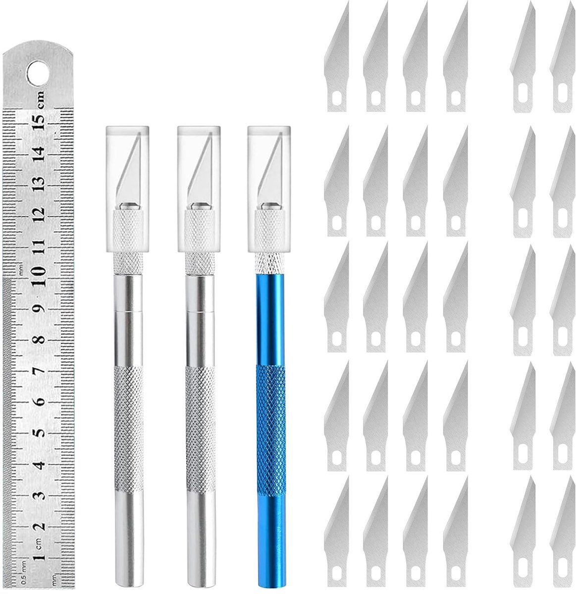 Set van 3 Precisiesnijmessen met 30 Vervangende Klingen voor Hobby en Kunst