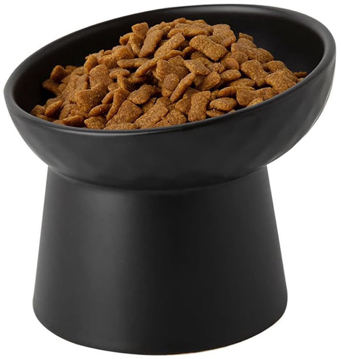 Voerbak - Schuine Verhoogde Voerbak - Keramische Kattenbak - Verhoogde Kattenvoerbak - Ergonomisch Schuin Ontwerp - Geschikt voor Binnenkatten en Kleine Honden - Zwart