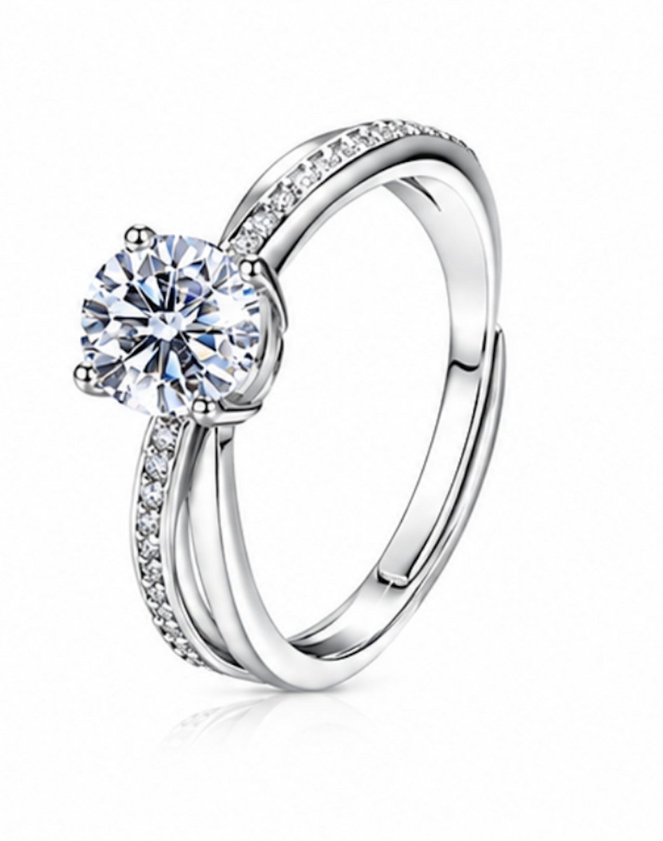 Verstelbare ring - Zilverkleurig - Verguld - Dames Ring met zirkonia - Roestvrijstalen Ringen - Sieraden – Cadeau tip – Hip - Trendy