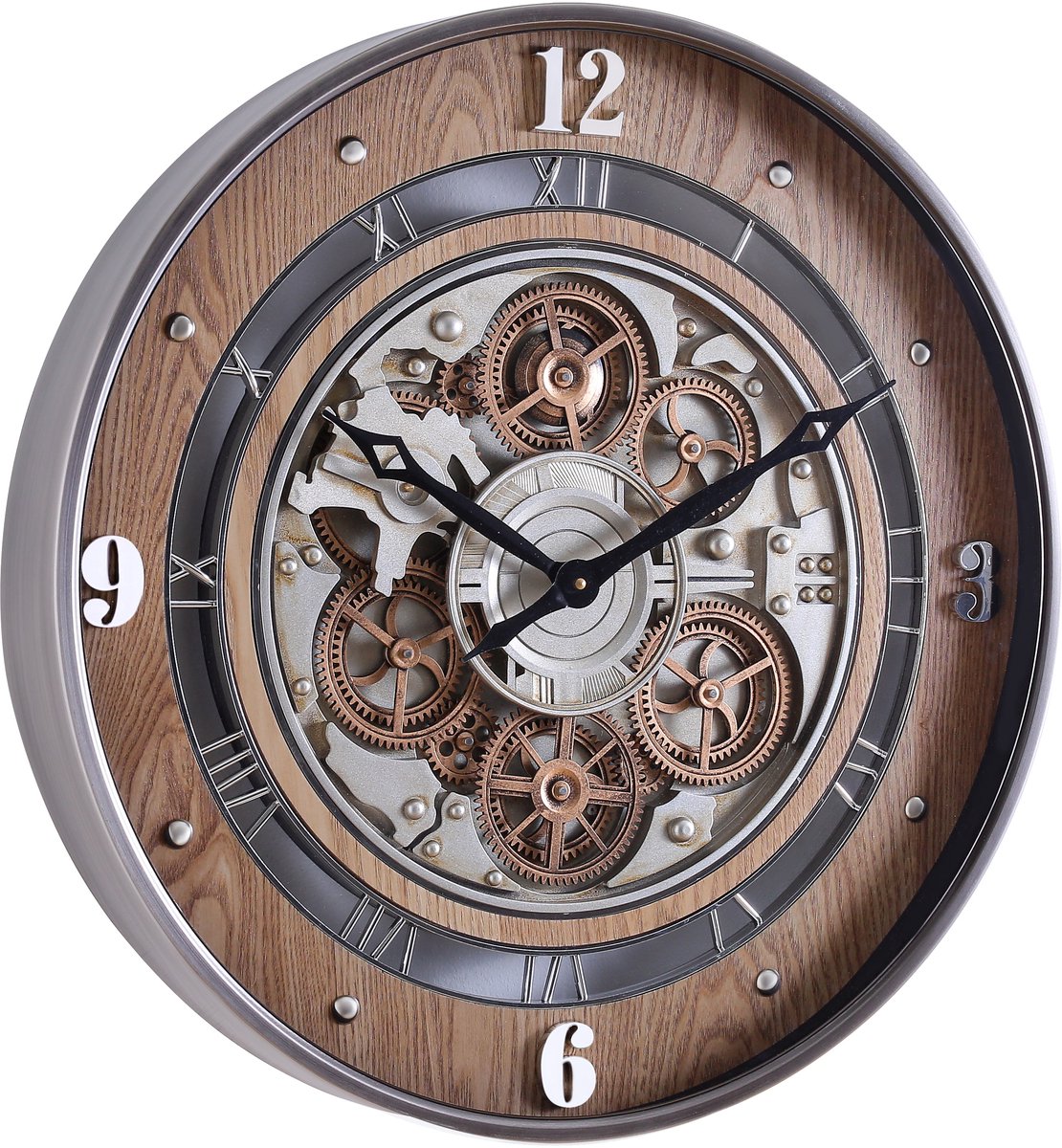 Fresco Wandklok Ø 60 cm – Vintage Wood – Bewegende Tandwielen – Houtlook – Industrieel – Stil Uurwerk — cadeau in Wonen & Interieur - foto 3