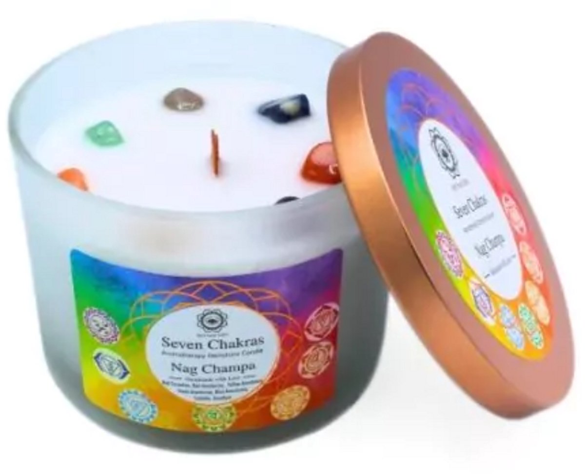 Chakra Kristallen kaars - Nag Champa - Geurkaars met Kristallen