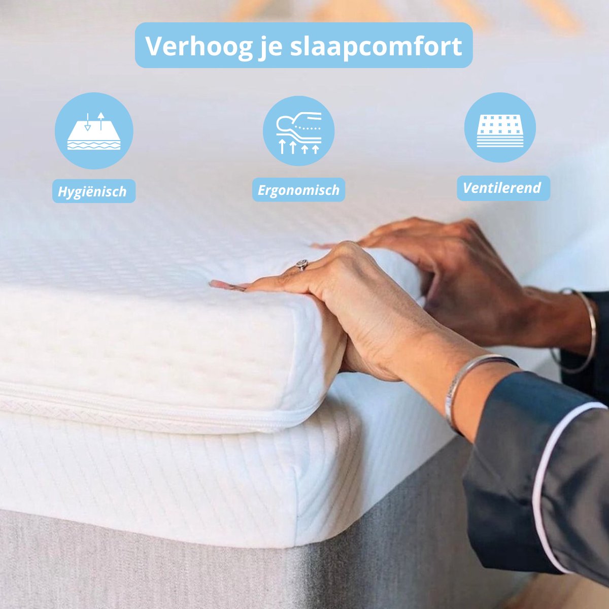 Maan matras® - Topper 180x200 - Hybrid Topmatras - Topdekmatras - 8cm dik - Hybrid zacht schuim - Afritsbaar en wasbaar - Matrastopper 180x200 cm thumbnail 6