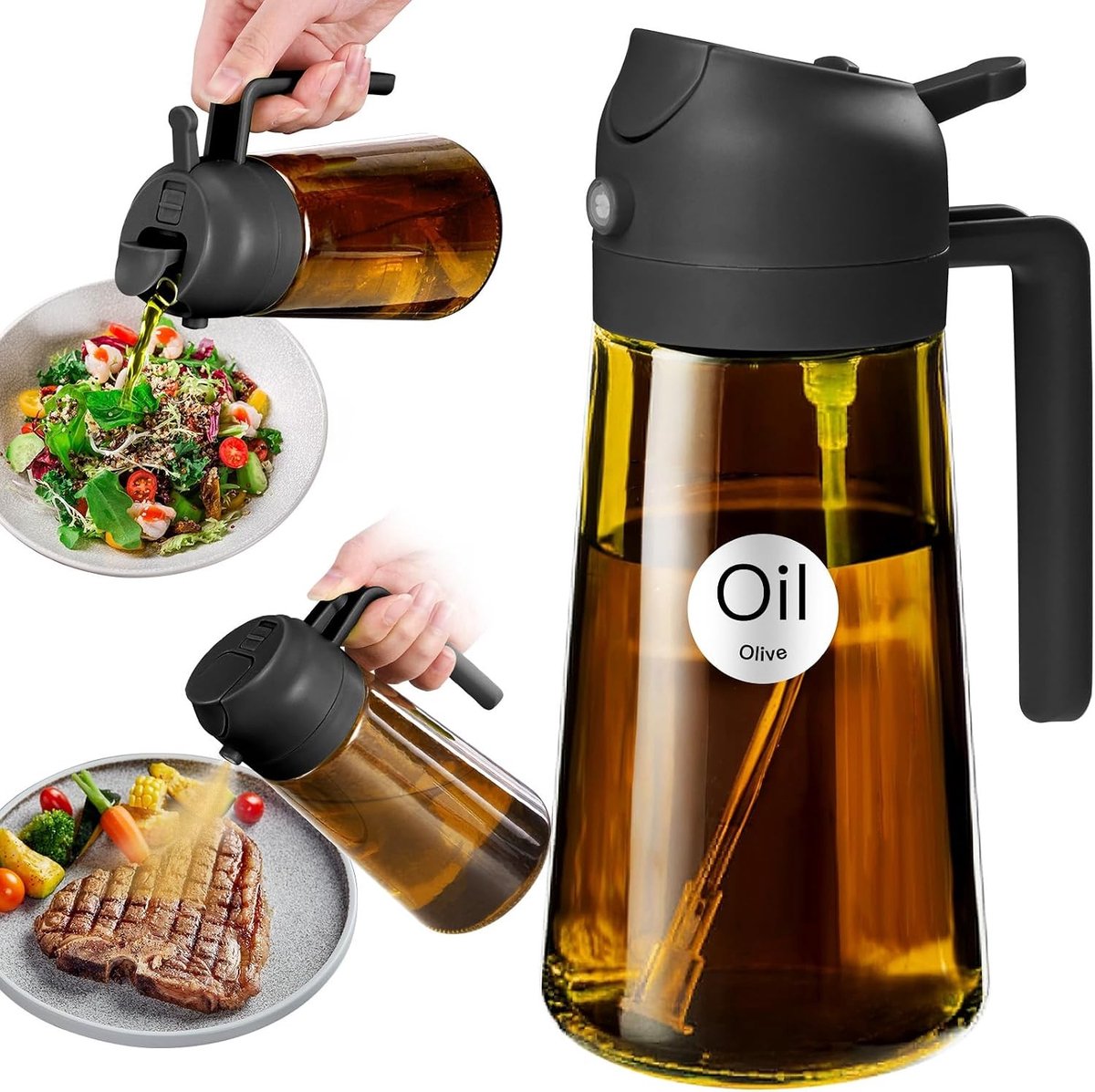 Olijfoliesprayer - Donker - 470 ml - Glas en BPA-vrij PP - Voor Koken en Barbecue