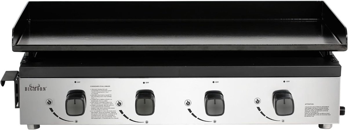 Plancha barbecue - Zwart - 4 Branders - Gasbarbecue met Emaillen Kookplaat - Draagbaar voor Tuin en Balkon