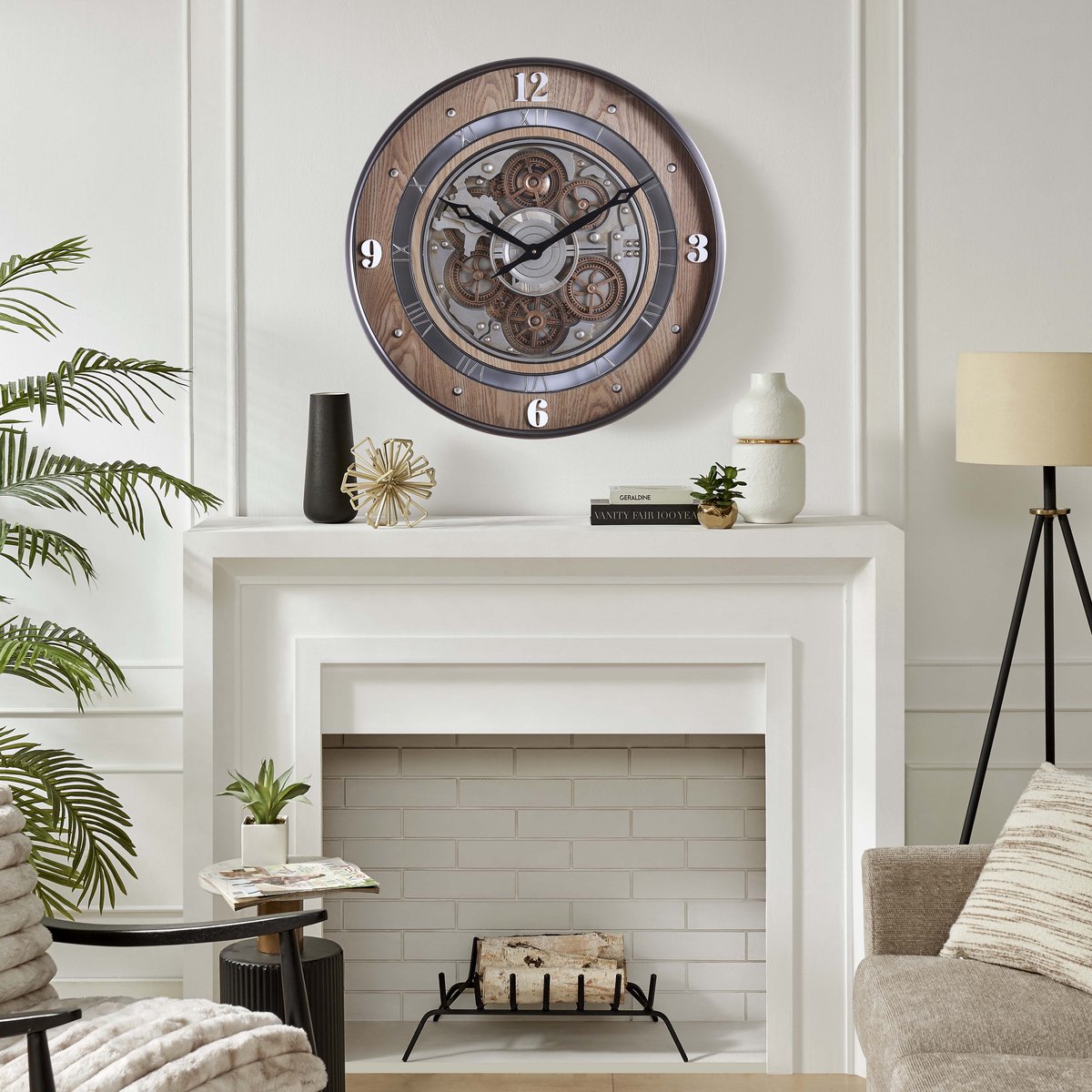 Fresco Wandklok Ø 60 cm – Vintage Wood – Bewegende Tandwielen – Houtlook – Industrieel – Stil Uurwerk — cadeau in Wonen & Interieur - foto 7