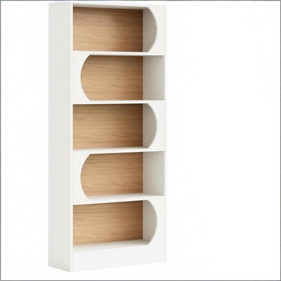 Wishdor Boekenrek - Vrijstaand met 5 planken en anti-kantelbeveiliging - Wit MDF - Open displaykast voor woonkamer, slaapkamer en kantoor - 80 x 30 x 180 cm — afbeelding 2