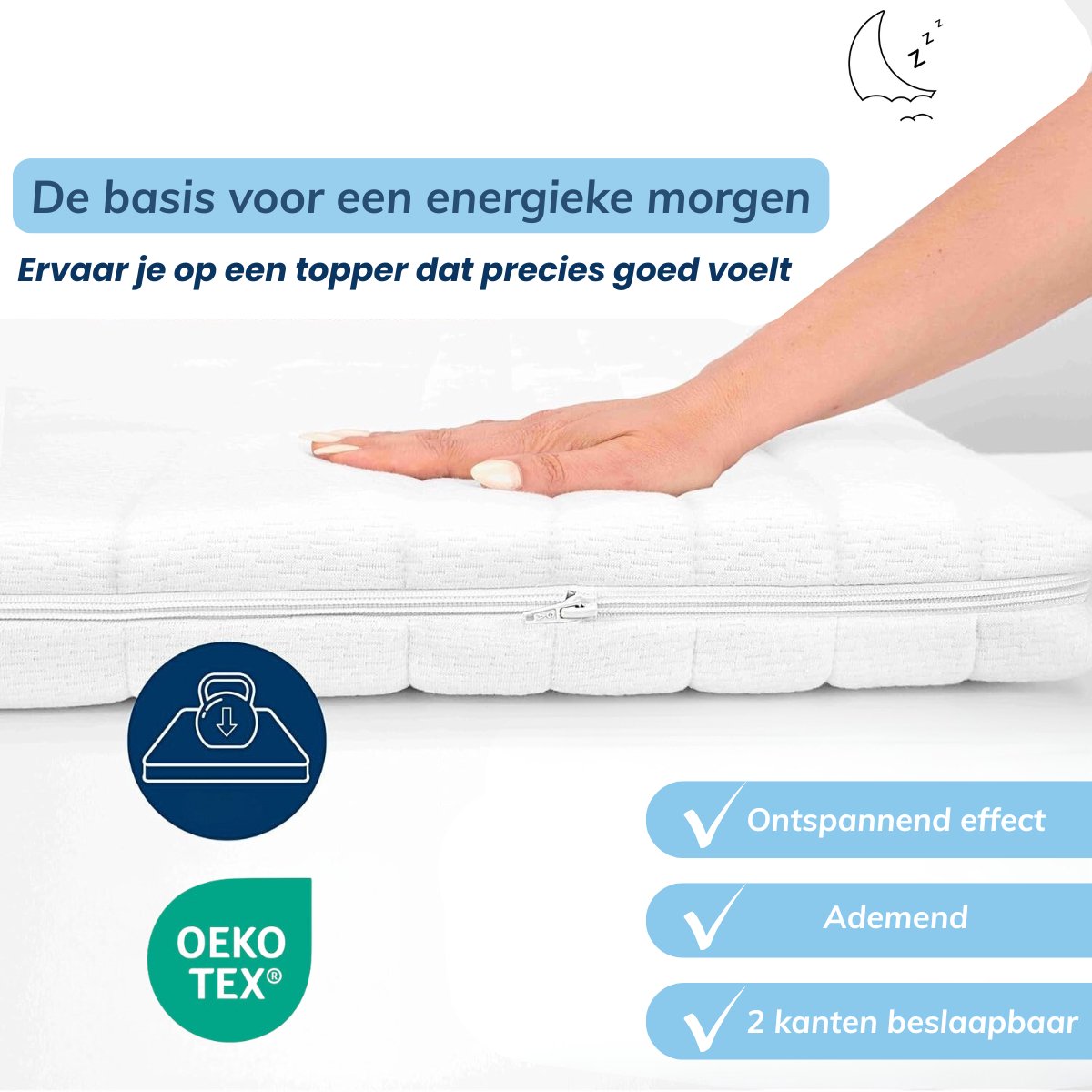 Maan matras® - Topper 180x200 - Hybrid Topmatras - Topdekmatras - 8cm dik - Hybrid zacht schuim - Afritsbaar en wasbaar - Matrastopper 180x200 cm thumbnail 5