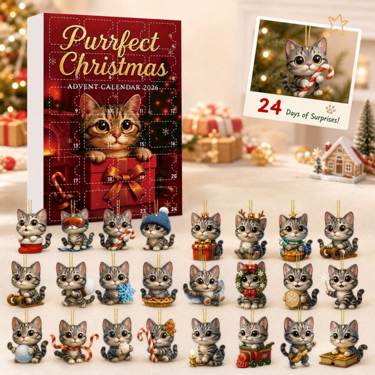 2026 Kerstkalender - Adventskalender 2026- kalender 2026 - blind boxes - versieren - sleutelhanger - sleutelhanger kat - Geef je familie een mooi cadeau.