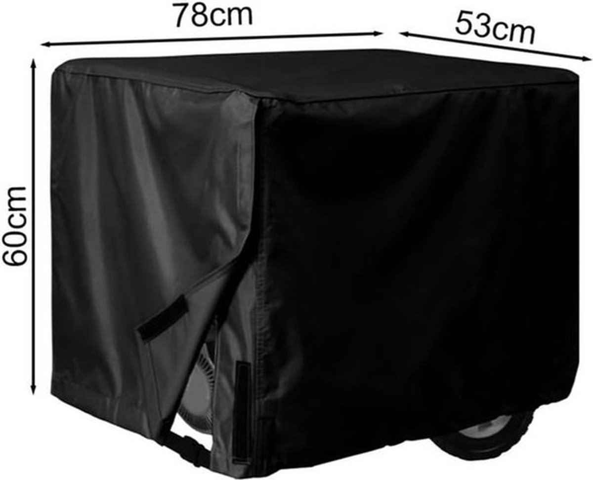 Zwarte generatorhoes van Oxford-stof, water- en stofdicht, geschikt voor de meeste generatoren, afmetingen 78 x 60 x 53 cm.