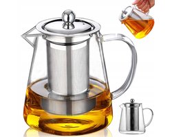 Glazen Theepot met Filter - 750 ml Theekan - Theepot Glas - Teapot - Tea Maker - V Tuit Druppelvrij - Hittebestendig - Voor Losse Thee & Fruit Thee & Bloesemthee - Thuis & Kantoor