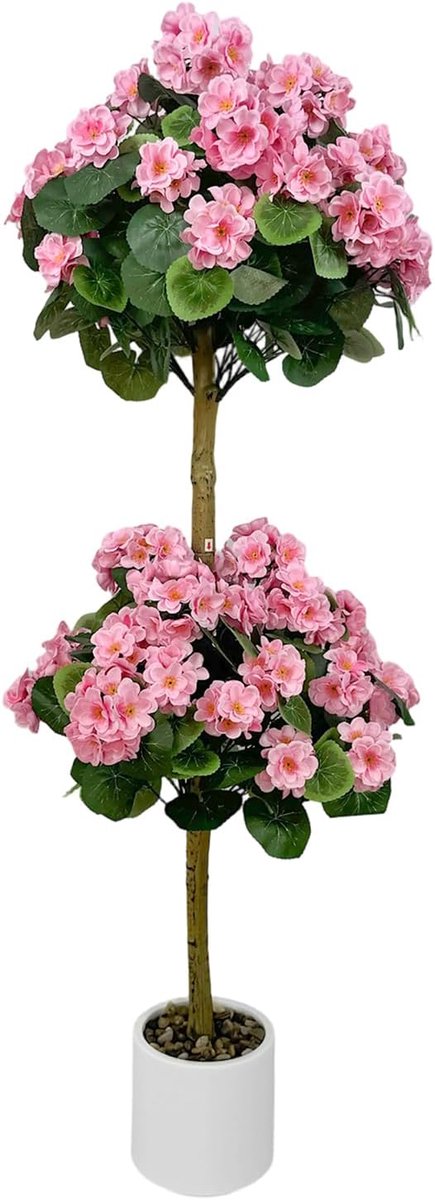 Kunstmatige geranium-topiaryboom - 4 voet hoge, realistische kunstbloemenboom - zijden geraniumbloemen - 120 cm - roze