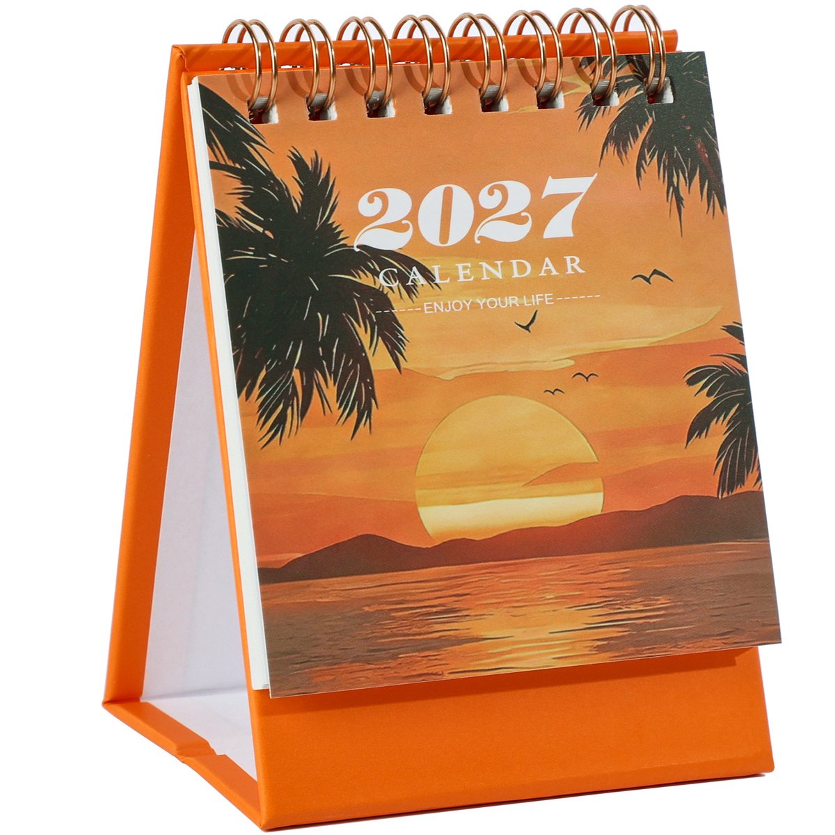 Kleine bureaukalender 2026–2027 – Bureaukalender - Kalender - Loopt van juli 2026 tot december 2027 – Mini-bureaukalender voor 18 maanden – 7.6x12CM - Geschikt voor school, thuis en kantoor - Oranje