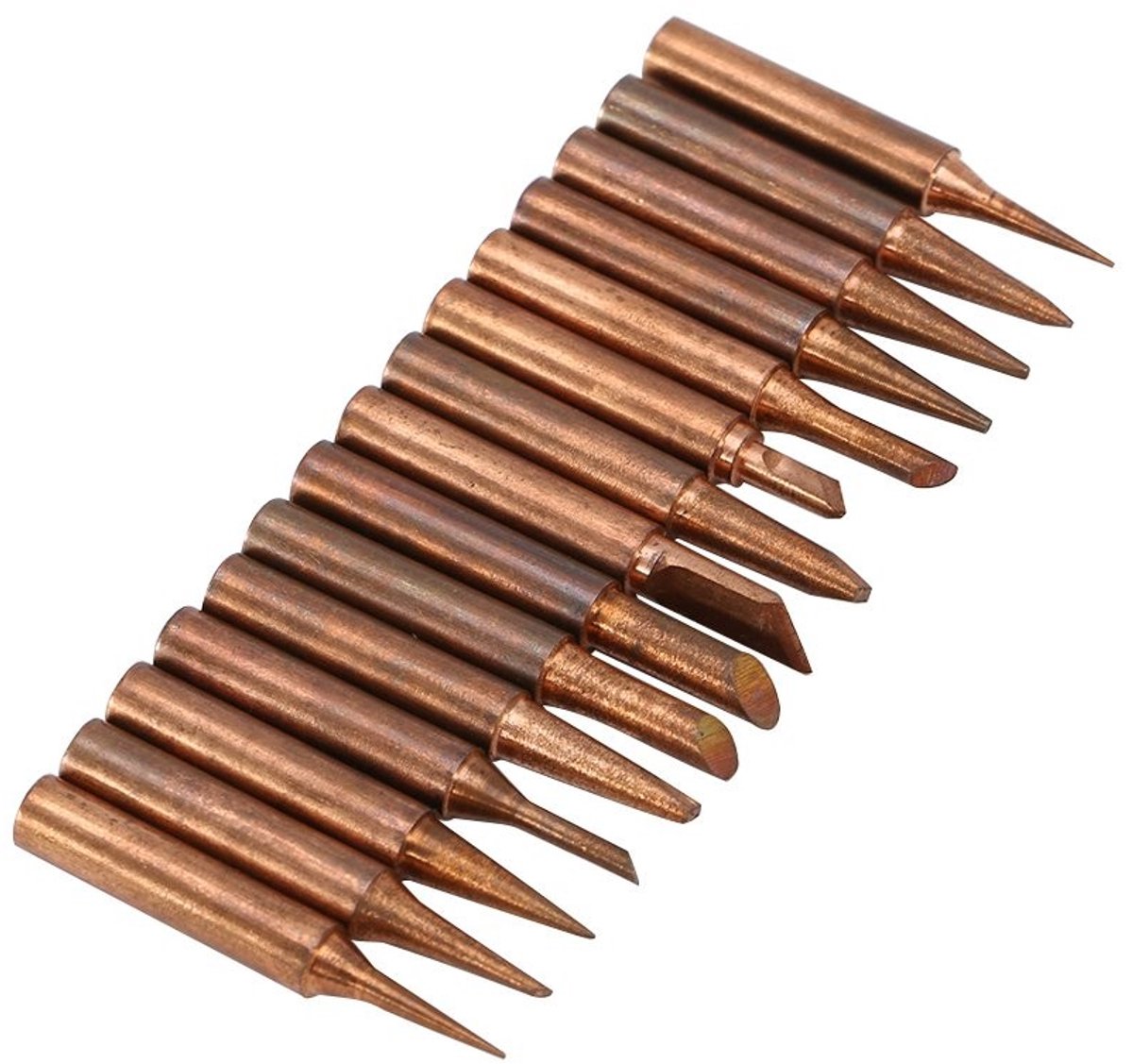 Soldering Iron Tips in Pure Red Copper - Set van 15 Stuks, Diverse Vormen en Maten voor Precisiewerk