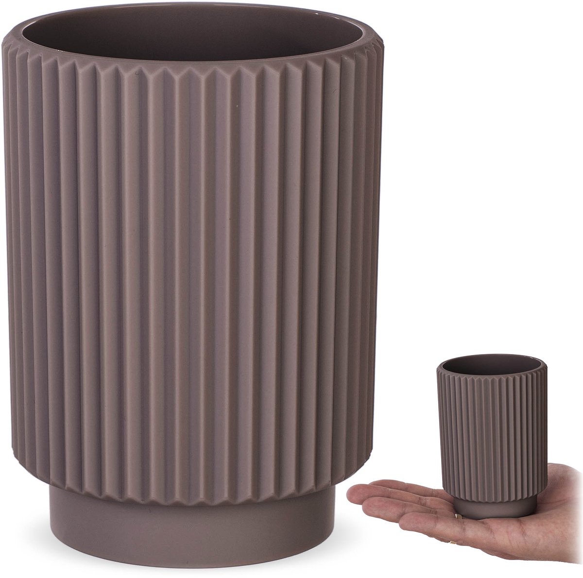 KADAX tandenborstelbeker van polyresin, tandenborstelhouder, moderne beker voor tandenborstels en tandpasta, tandenborstelhouder voor de wastafel, badkameraccessoires (taupe)