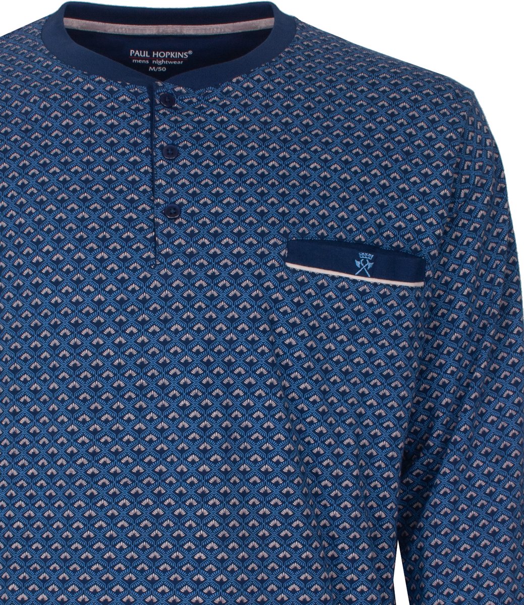 Paul Hopkins Heren Pyjama - Polosluiting - Blauw - Maat XL