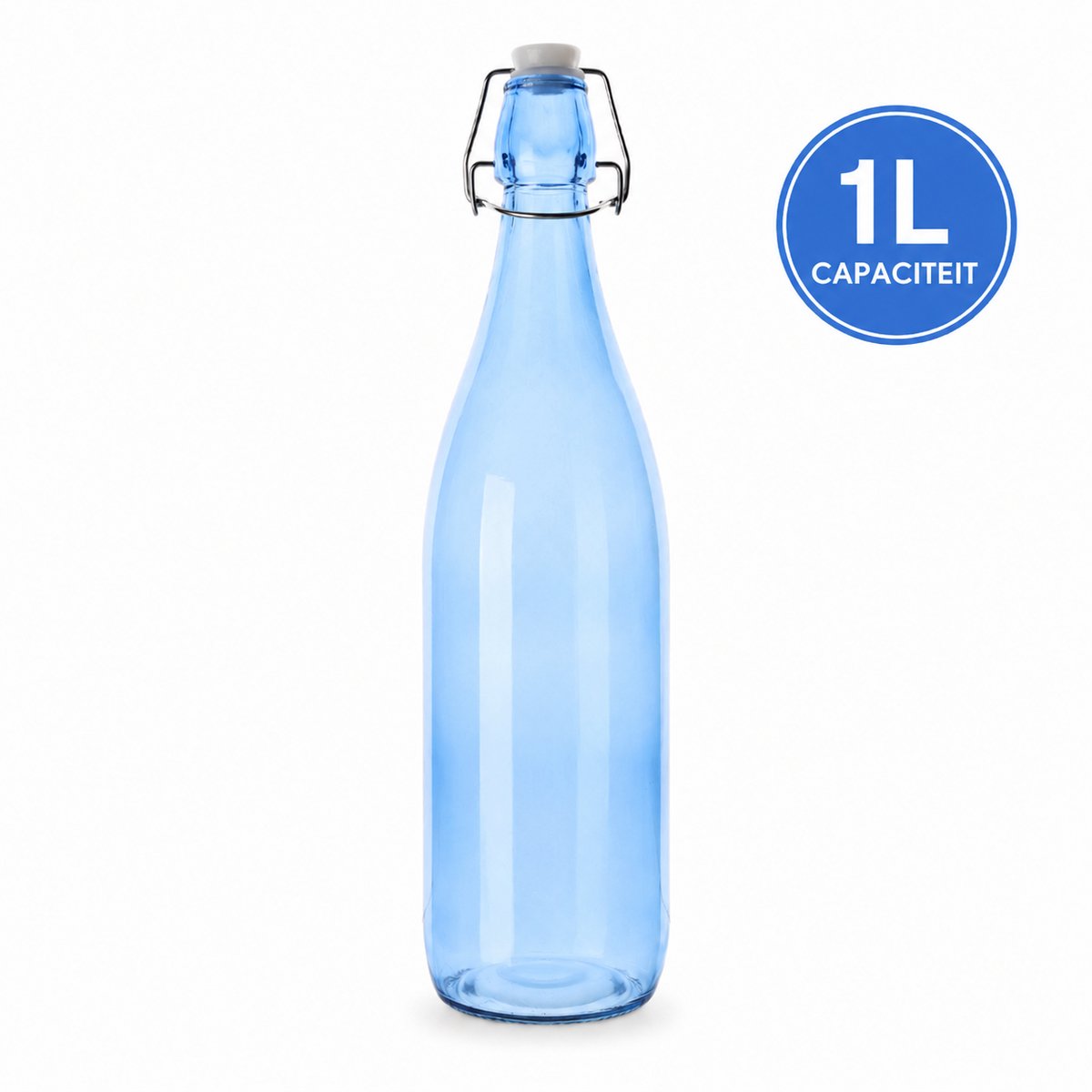 Glazen Beugelfles 1 Liter Blauw – Herbruikbare Fles met Beugelsluiting – Ø 8,6 x 32 cm – Voor Water, Sap, Limonade, Siroop & Zelfgemaakte Dranken